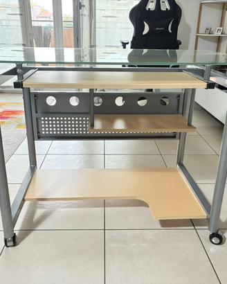 Scrivania in vetro e legno