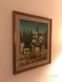 Quadro '900 paesaggio ed elegante cornice dorata