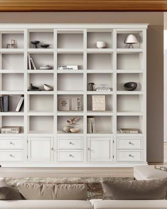 LIBRERIA, ESPOSITORE, PARETE ATTREZZATA LACCATA.