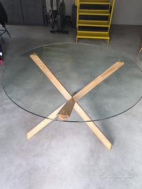 Tavolo da pranzo rotondo (vetro e  rovere)
