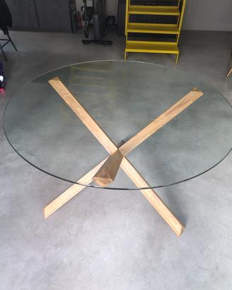 Tavolo da pranzo rotondo (vetro e  rovere)