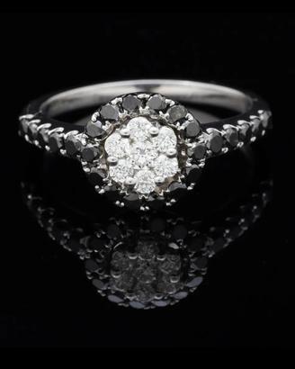 ANELLO FLOWER ORO 18KT BRILLANTI  BIANCHI E NERI