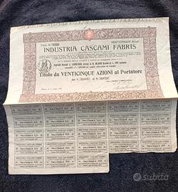 Certificato azionario storico molto raro Industria