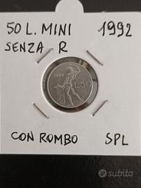 50 LIRE MINI 1992 ITALIA SEGNO ZECCA "R" ASSENTE