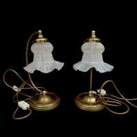 Coppia di lampade da tavolo/comodino, ottone vetro