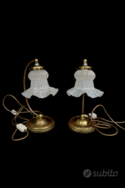 Coppia di lampade da tavolo/comodino, ottone vetro