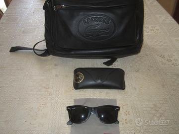 ZAINO-LACOSTE-IN PELLE NERO++OCCHIALI SOLE RAY-BAN