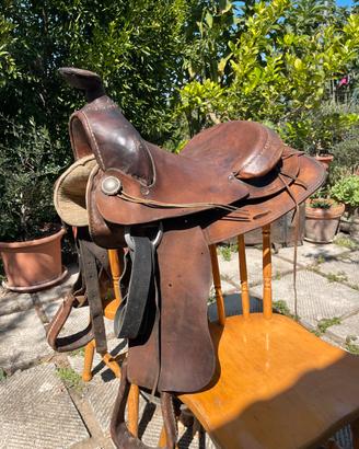 Sella western in cuoio vintage completa 14”