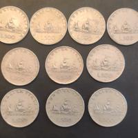 Lotto da 10 monete 500 lire caravelle argento