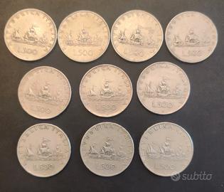 Lotto da 10 monete 500 lire caravelle argento