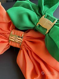 2 elastici per capelli fiocco verde e arancione 