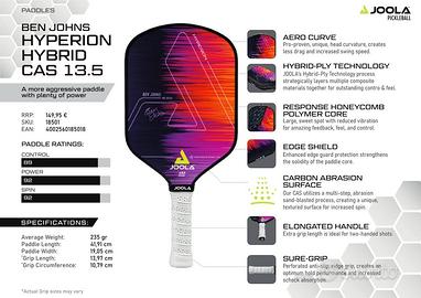 Pickleball - JOOLA Hyperion CAS13,5 + 2 Grip