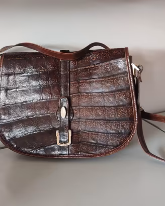 Borsa tracolla sella vero coccodrillo marrone vint