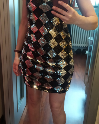 Vestito corto con paillettes nere e argento