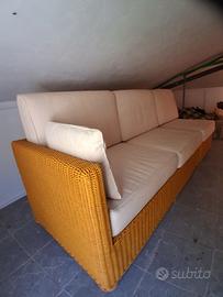 divano letto + poltrona + puff in vimini