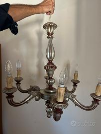Lampadario vintage legno candelabri 6 bracci
