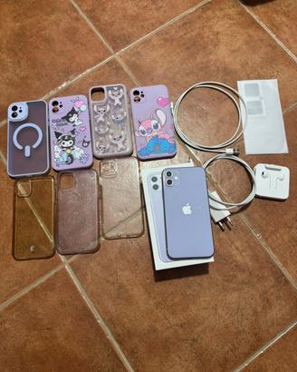 iPhone 11 64GB viola con vari accessori