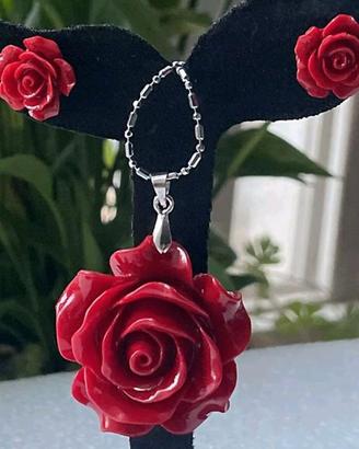 Parure rosa intagliata di corallo rosso NUOVA