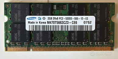RAM Samsung 2GB DDR2 667MHz PC2-5300S per notebook