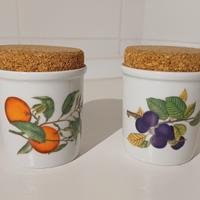 Coppia barattoli vintage porcellana con frutta