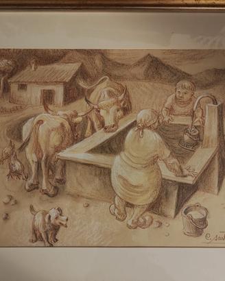 Disegno di Carlo Sartori  "La fontanella"