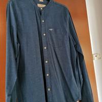 Camicia blu con colletto alla coreana Hollister