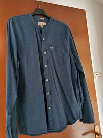 Camicia blu con colletto alla coreana Hollister