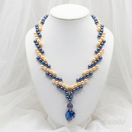 Collana vintage perle agata madreperla artigianale