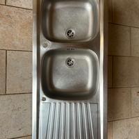 Lavello doppio in acciaio inox con sifone e tubaz