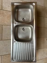 Lavello doppio in acciaio inox con sifone e tubaz