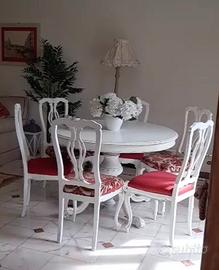 Elegante tavolo rotondo bianco con 6 sedie