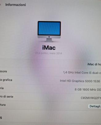 Imac 21.5 meta 2014 i5 8 ram500. SSD