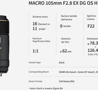 Obiettivo Sigma 105mm-F/2.8 AF MACRO EX DG OS HSM