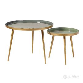 Tavolini soggiorno in metallo verde e dorato