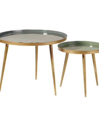 Tavolini soggiorno in metallo verde e dorato