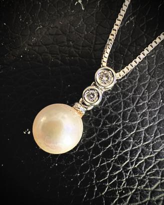 Girocollo DAMIANI Oro Bianco, Perla e Diamanti