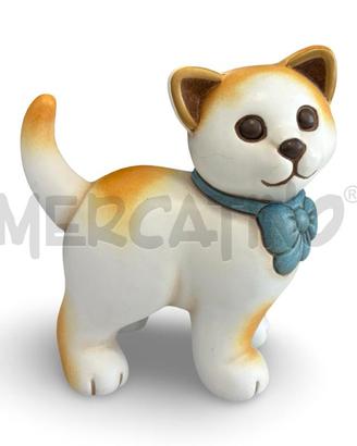 THUN GATTO BIANCO FIOCCO AZZURRO 15X15 CM