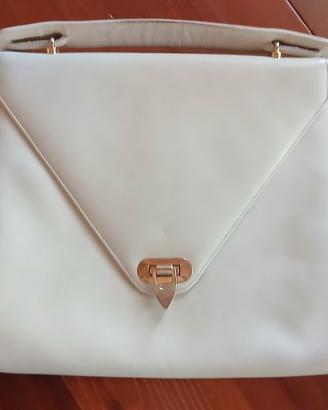 borsa di pelle colore avorio interno arancione