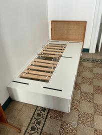 Struttura letto con cassetti, + testata in vimini