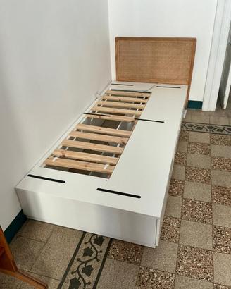 Struttura letto con cassetti, + testata in vimini