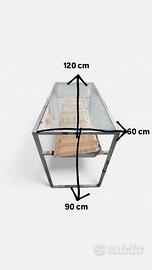 Tavolo in acciaio con vetro