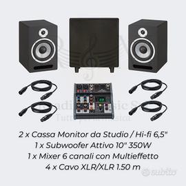 Bundle Audio 2 Casse + Subwoofer + Mixer Effetti