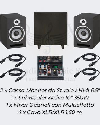 Bundle Audio 2 Casse + Subwoofer + Mixer Effetti
