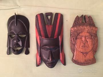 Maschere etniche legno da arredamento vintage
