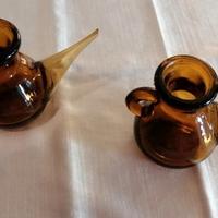 coppia di ampolle vintage in vetro soffiato a mano