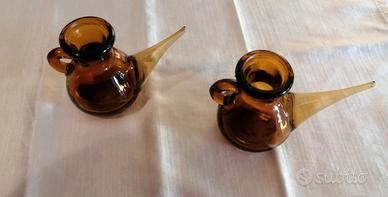 coppia di ampolle vintage in vetro soffiato a mano