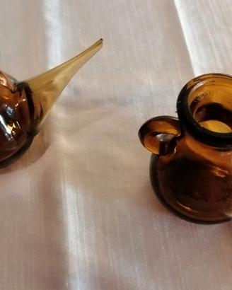 coppia di ampolle vintage in vetro soffiato a mano