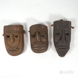 3 maschere sarde di legno in miniatura vintage