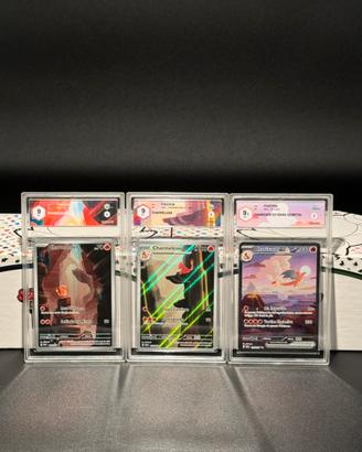 Trio Charmander, Charmeleon, Charizard Graad 9.5