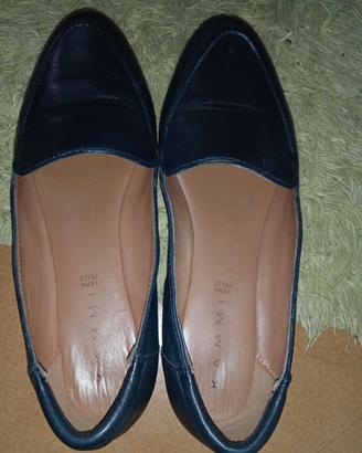 Mocassini Slippers Kammi in Vera Pelle - nero